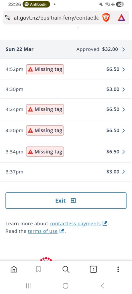 Image shows a screenshot from the AT Mobile app showing multiple "Missing tag" events.